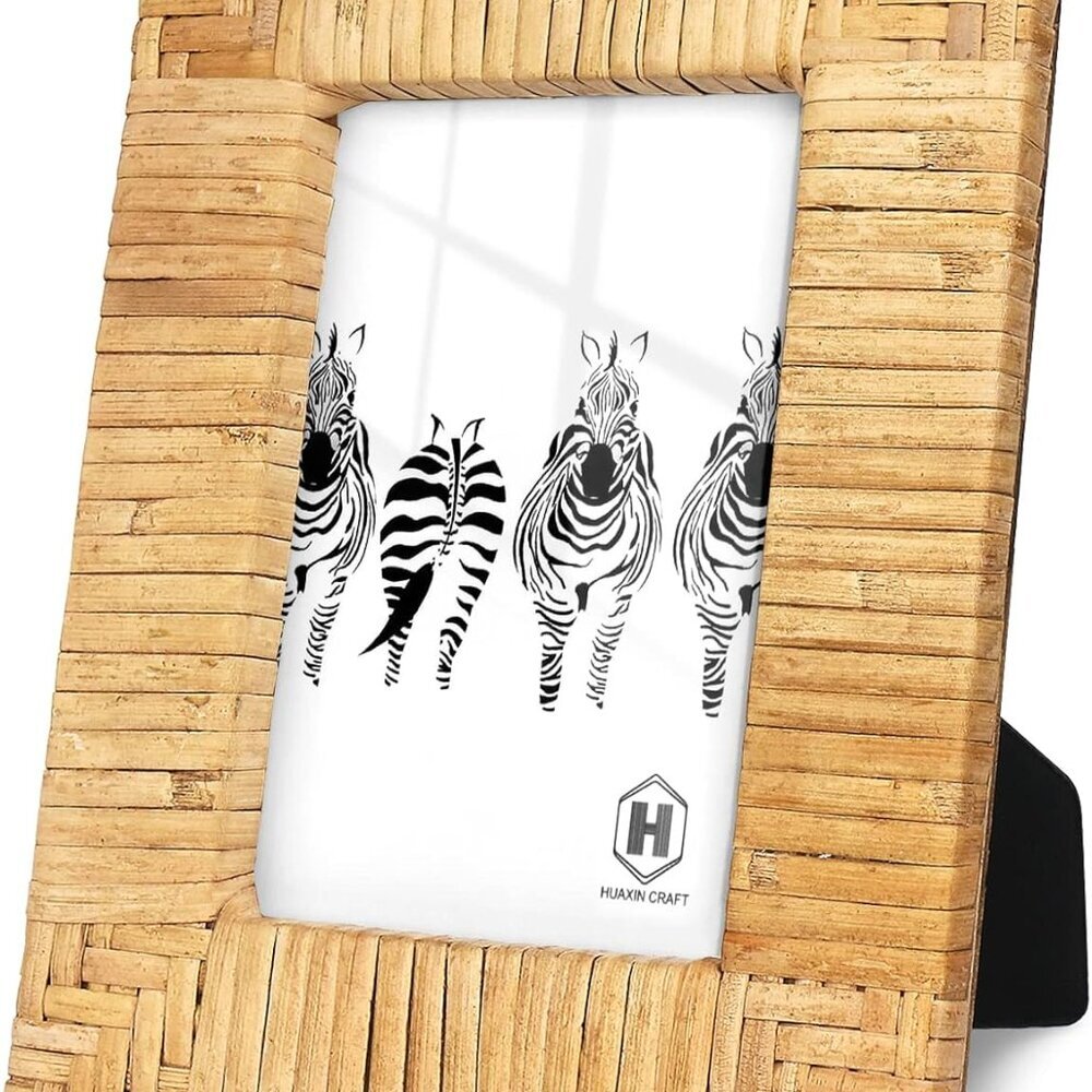 Rattan 4x6 Picture Frame, Boho Photo Frame, Cany Coastal Frame Stand Table Top D